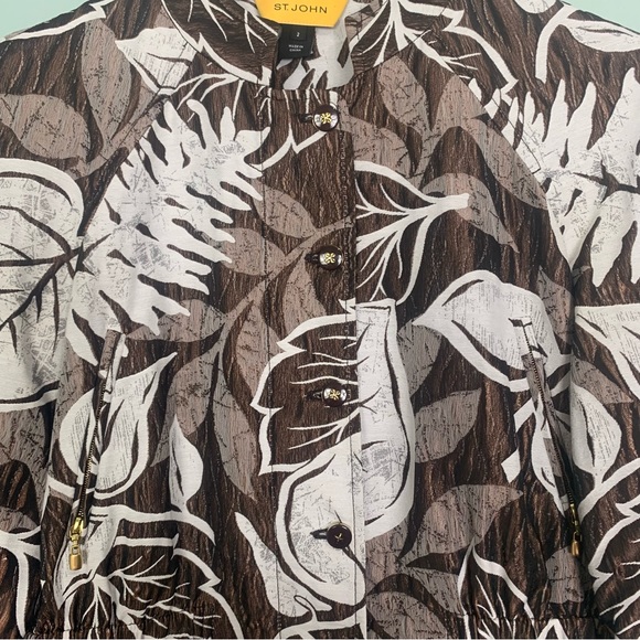St John Leaf Print Short Sleeve Light Weight Jacket - Picture 2 of 16